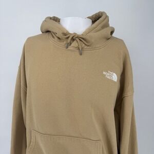The North Face Mens Tan Khaki Pullover Hoodie Sweatshirt Size Large Logo Fleece